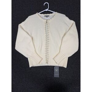 Wit & Wisdom Pearl beaded Ribbed Cardigan‎ Sweater Womens S Dolman Sleeve Ivory
